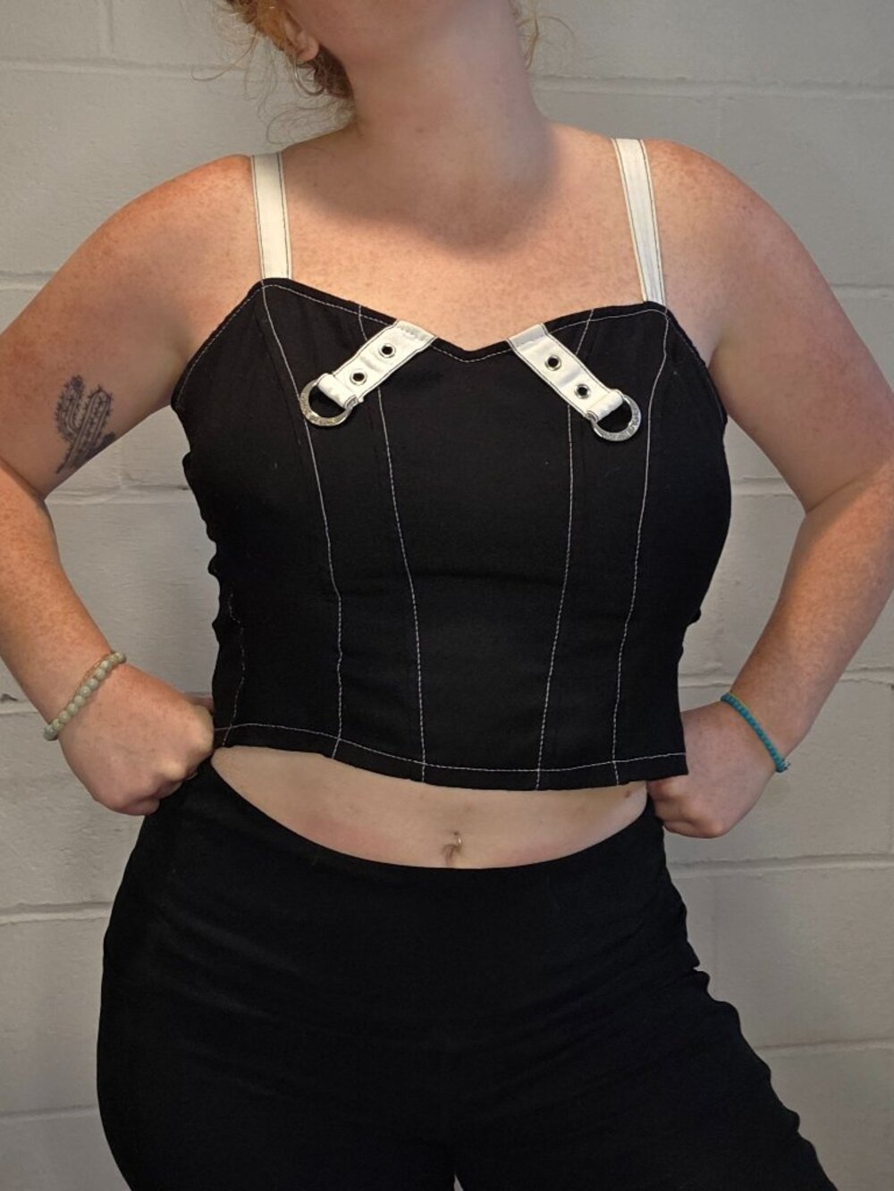 Goth Emo Skater Indie Western Black & White Coreset Top, Royal Bones, TRIPP NYC